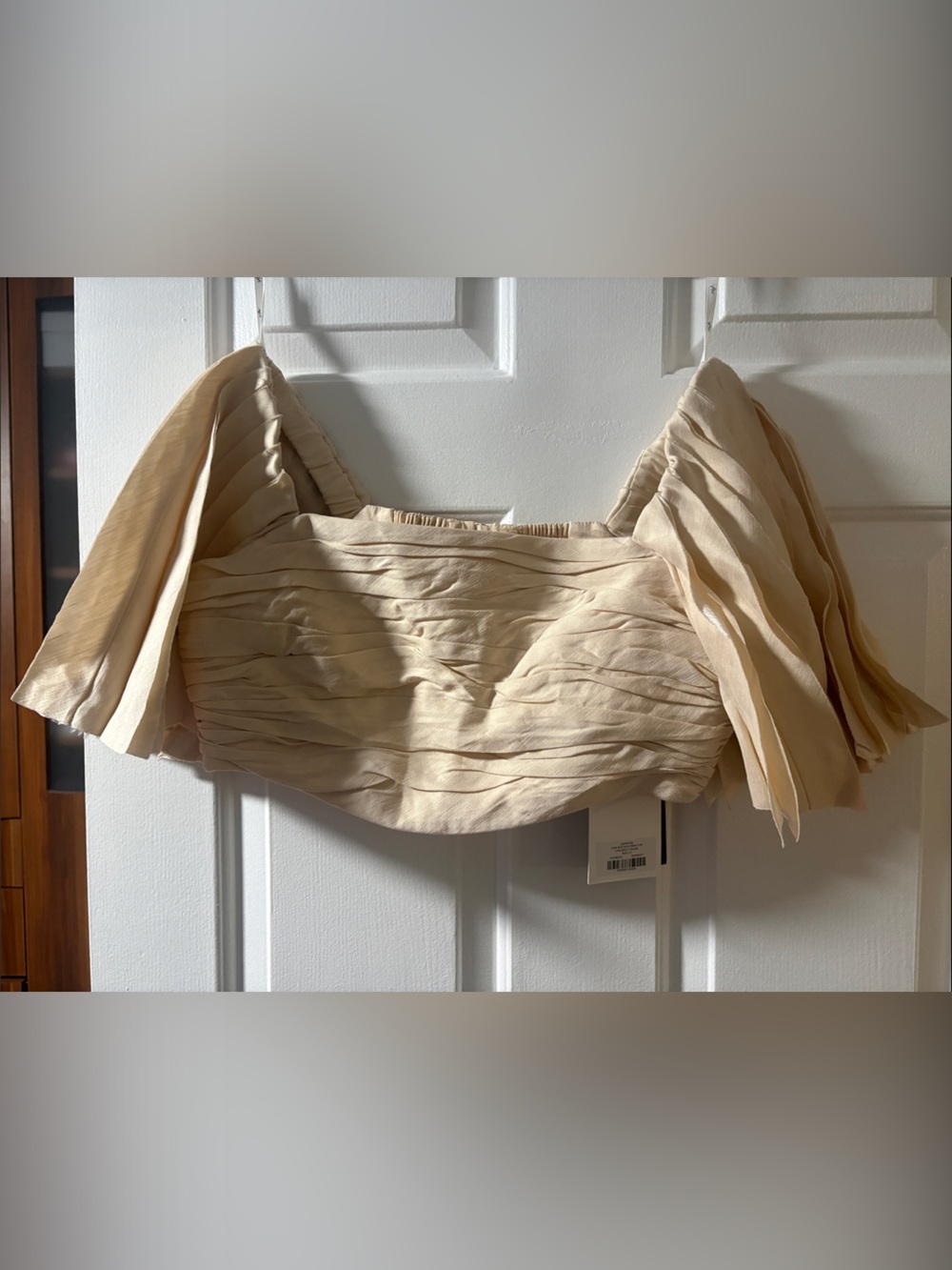 Aje Cari Ruched crop top Coconut cream